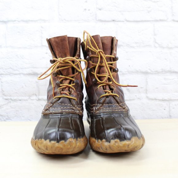 Vintage LL Bean Unlined Brown Leather Lace-up Duck Ankle Boots Size 6 M - Picture 4 of 9